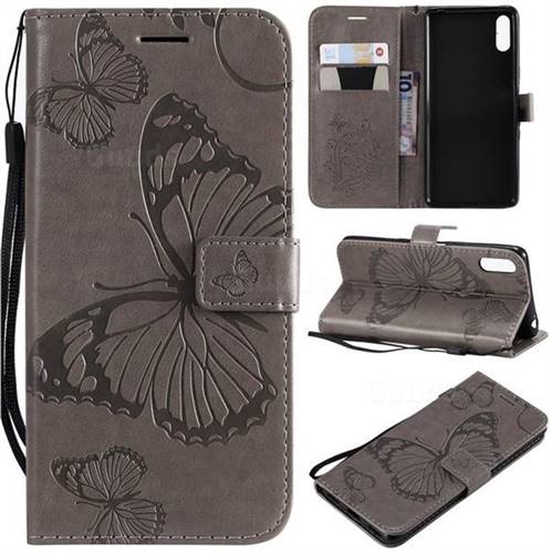 Embossing 3D Butterfly Leather Wallet Case for Sony Xperia L3 - Gray