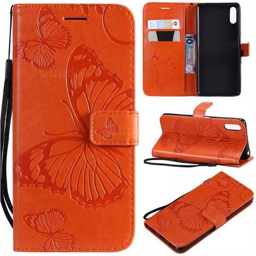 Embossing 3D Butterfly Leather Wallet Case for Sony Xperia L3 - Orange
