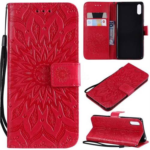 Embossing Sunflower Leather Wallet Case for Sony Xperia L3 - Red