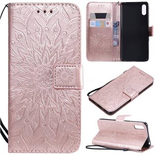 Embossing Sunflower Leather Wallet Case for Sony Xperia L3 - Rose Gold