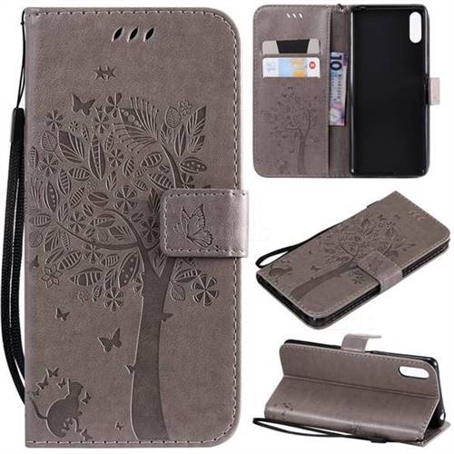 Embossing Butterfly Tree Leather Wallet Case for Sony Xperia L3 - Grey