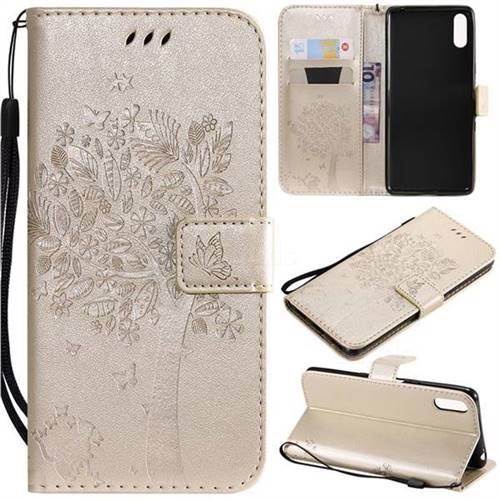 Embossing Butterfly Tree Leather Wallet Case for Sony Xperia L3 - Champagne