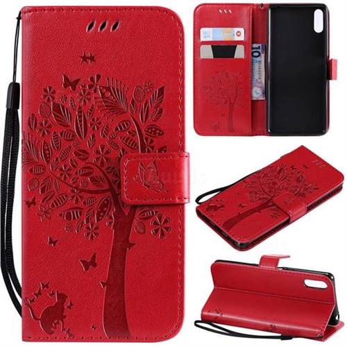Embossing Butterfly Tree Leather Wallet Case for Sony Xperia L3 - Red