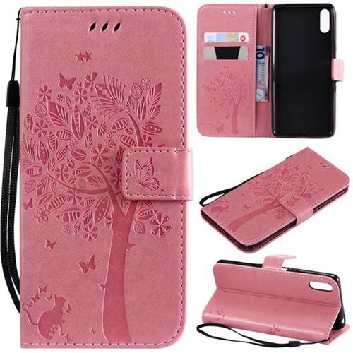 Embossing Butterfly Tree Leather Wallet Case for Sony Xperia L3 - Pink