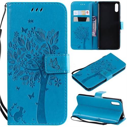 Embossing Butterfly Tree Leather Wallet Case for Sony Xperia L3 - Blue