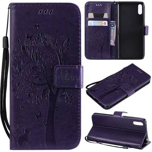 Embossing Butterfly Tree Leather Wallet Case for Sony Xperia L3 - Purple