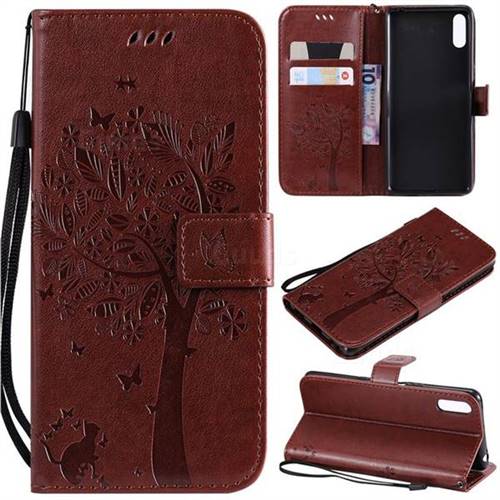 Embossing Butterfly Tree Leather Wallet Case for Sony Xperia L3 - Coffee