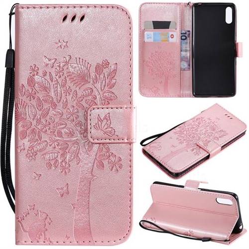 Embossing Butterfly Tree Leather Wallet Case for Sony Xperia L3 - Rose Pink