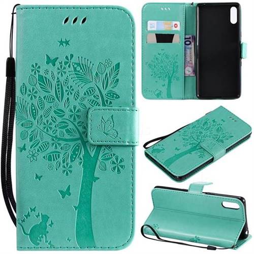 Embossing Butterfly Tree Leather Wallet Case for Sony Xperia L3 - Cyan