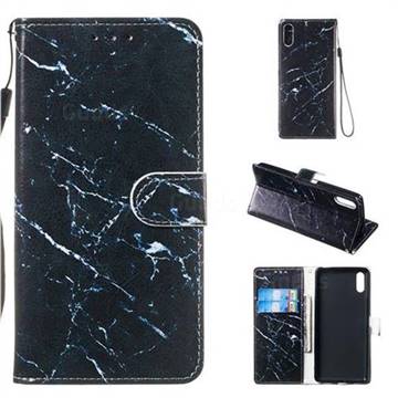 Black Marble Smooth Leather Phone Wallet Case for Sony Xperia L3