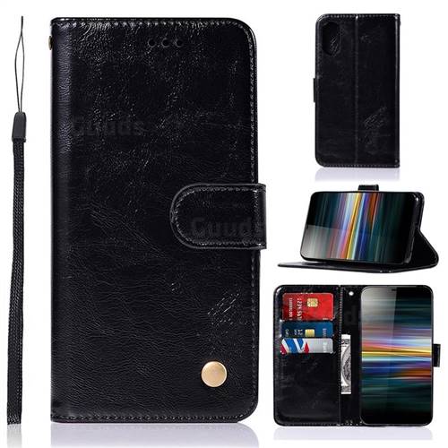 Luxury Retro Leather Wallet Case for Sony Xperia L3 - Black