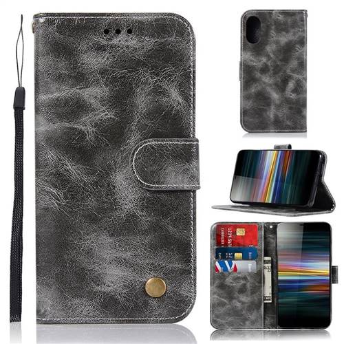 Luxury Retro Leather Wallet Case for Sony Xperia L3 - Gray