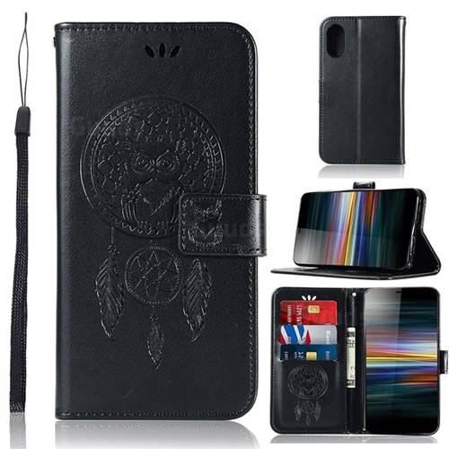 Intricate Embossing Owl Campanula Leather Wallet Case for Sony Xperia L3 - Black