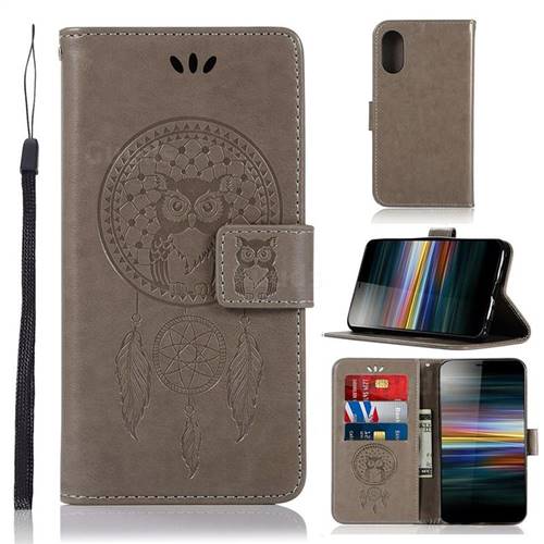 Intricate Embossing Owl Campanula Leather Wallet Case for Sony Xperia L3 - Grey
