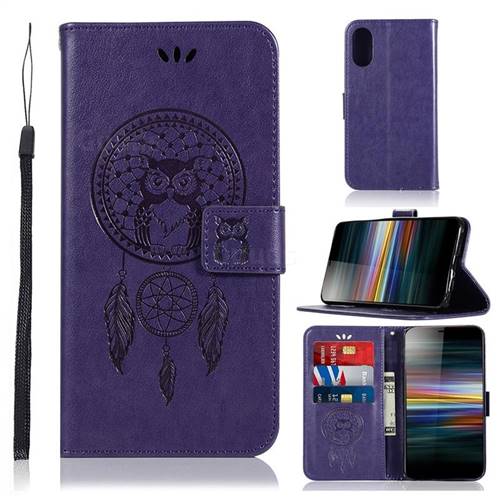 Intricate Embossing Owl Campanula Leather Wallet Case for Sony Xperia L3 - Purple