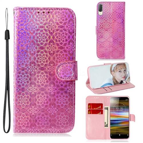 Laser Circle Shining Leather Wallet Phone Case for Sony Xperia L3 - Pink