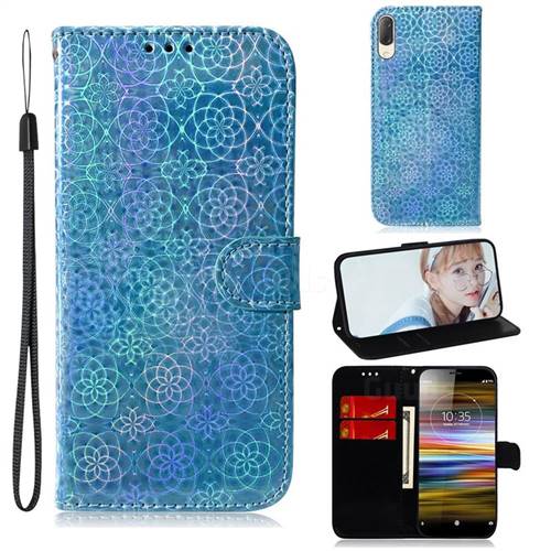Laser Circle Shining Leather Wallet Phone Case for Sony Xperia L3 - Blue