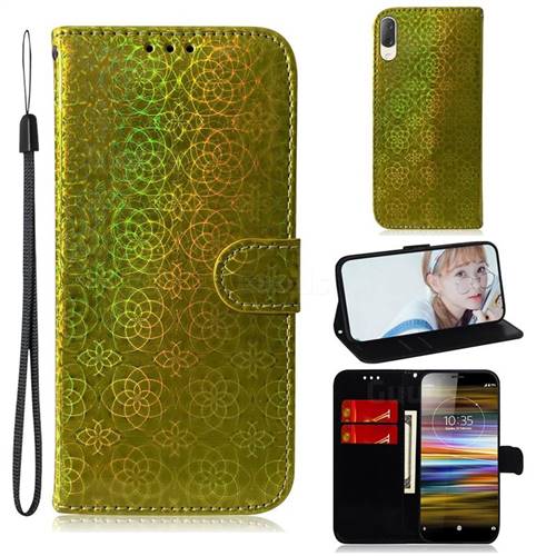 Laser Circle Shining Leather Wallet Phone Case for Sony Xperia L3 - Golden