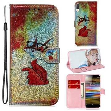 Glasses Fox Laser Shining Leather Wallet Phone Case for Sony Xperia L3