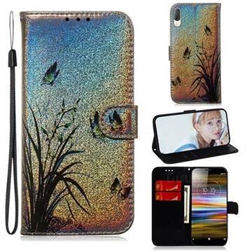 Butterfly Orchid Laser Shining Leather Wallet Phone Case for Sony Xperia L3