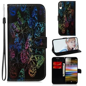 Black Butterfly Laser Shining Leather Wallet Phone Case for Sony Xperia L3