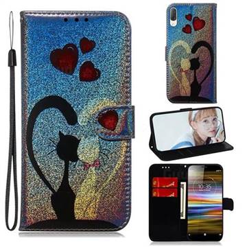Love Cat Laser Shining Leather Wallet Phone Case for Sony Xperia L3