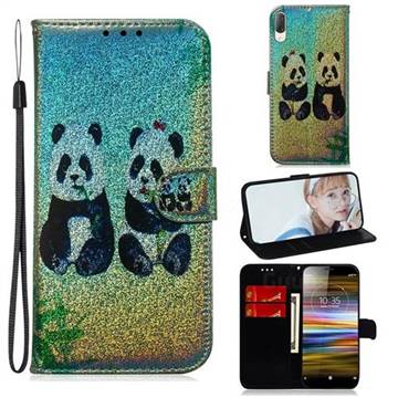 Two Pandas Laser Shining Leather Wallet Phone Case for Sony Xperia L3