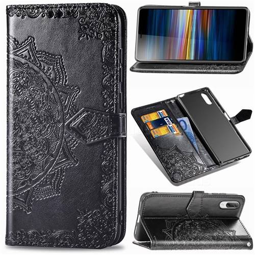 Embossing Imprint Mandala Flower Leather Wallet Case for Sony Xperia L3 - Black