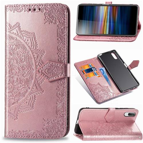Embossing Imprint Mandala Flower Leather Wallet Case for Sony Xperia L3 - Rose Gold