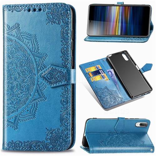 Embossing Imprint Mandala Flower Leather Wallet Case for Sony Xperia L3 - Blue