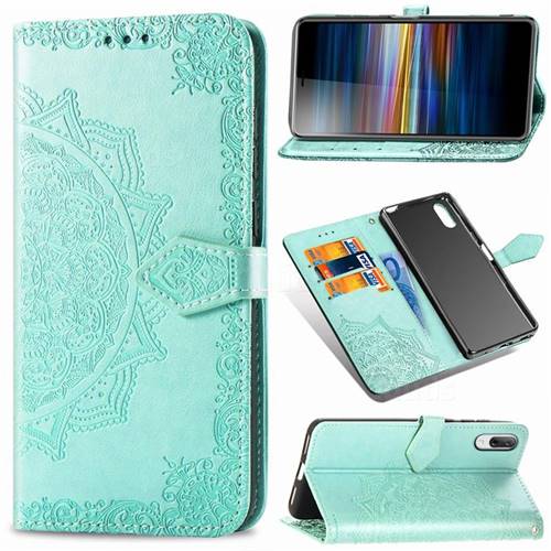 Embossing Imprint Mandala Flower Leather Wallet Case for Sony Xperia L3 - Green