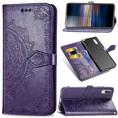 Embossing Imprint Mandala Flower Leather Wallet Case for Sony Xperia L3 - Purple