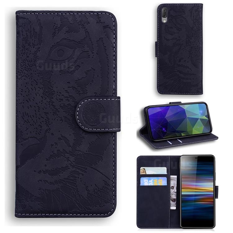 Intricate Embossing Tiger Face Leather Wallet Case for Sony Xperia L3 - Black