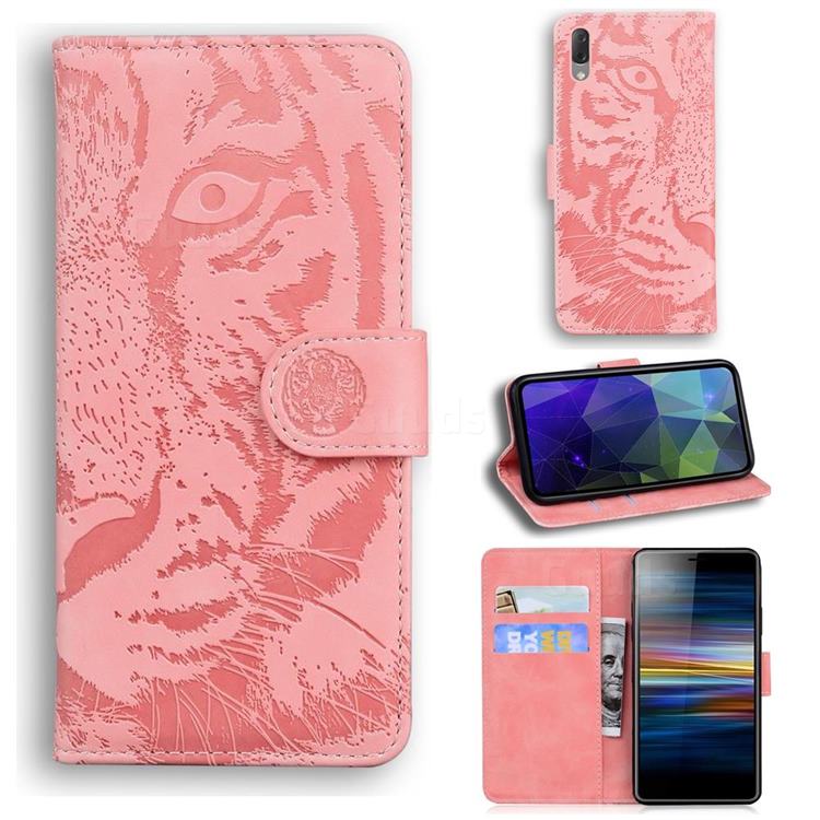 Intricate Embossing Tiger Face Leather Wallet Case for Sony Xperia L3 - Pink
