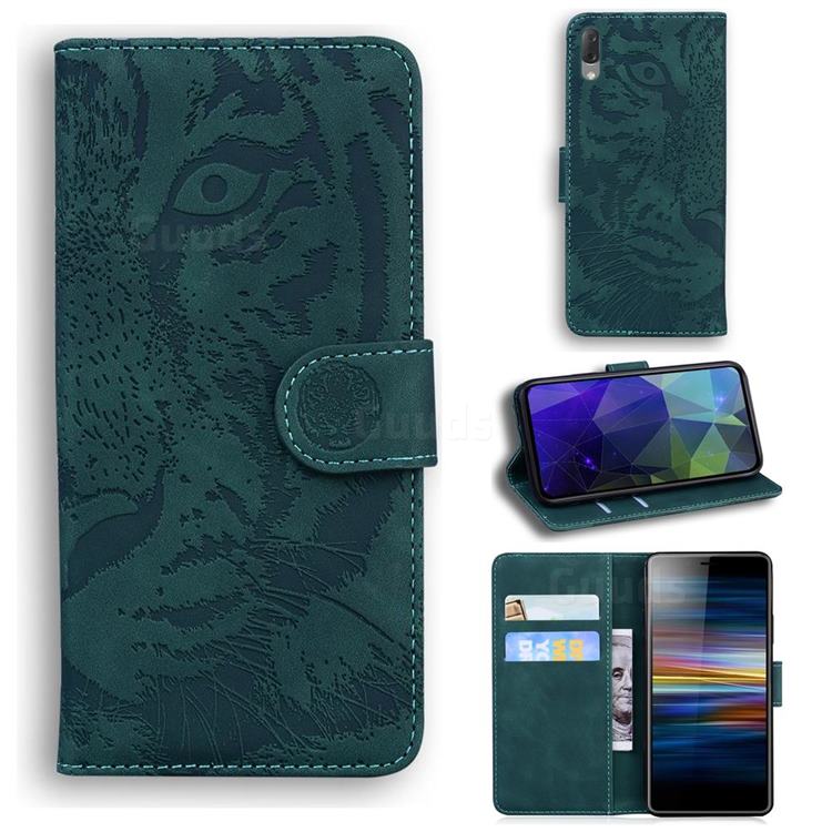 Intricate Embossing Tiger Face Leather Wallet Case for Sony Xperia L3 - Green