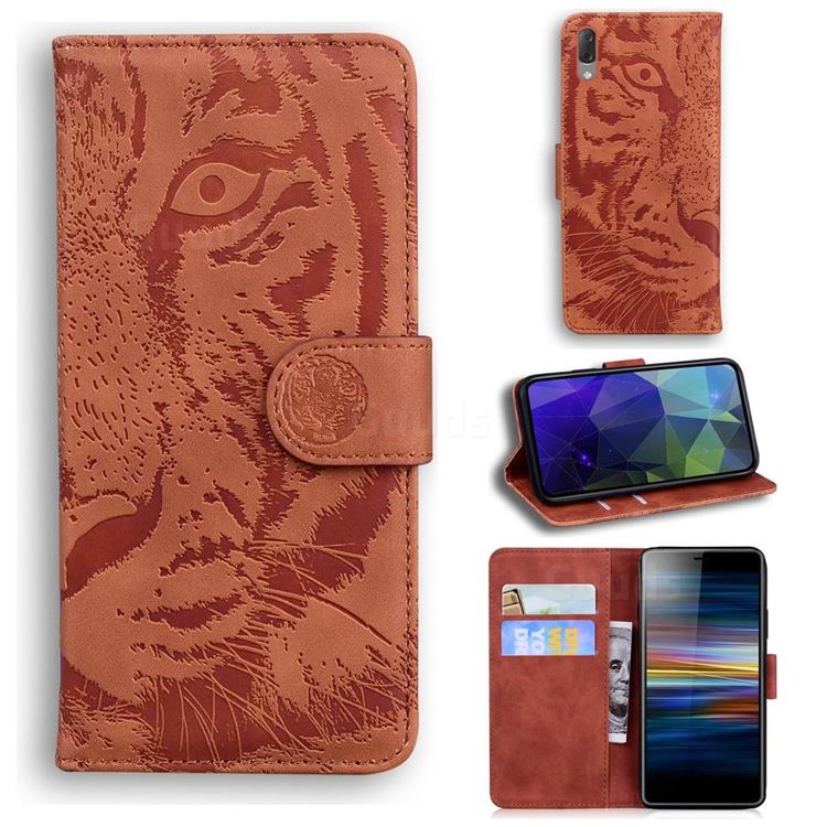 Intricate Embossing Tiger Face Leather Wallet Case for Sony Xperia L3 - Brown