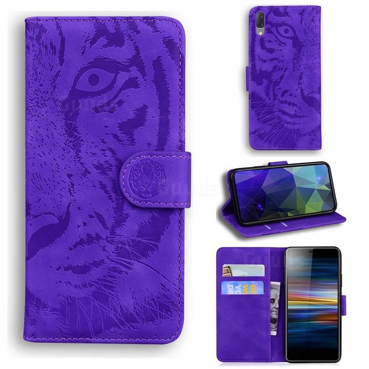 Intricate Embossing Tiger Face Leather Wallet Case for Sony Xperia L3 - Purple