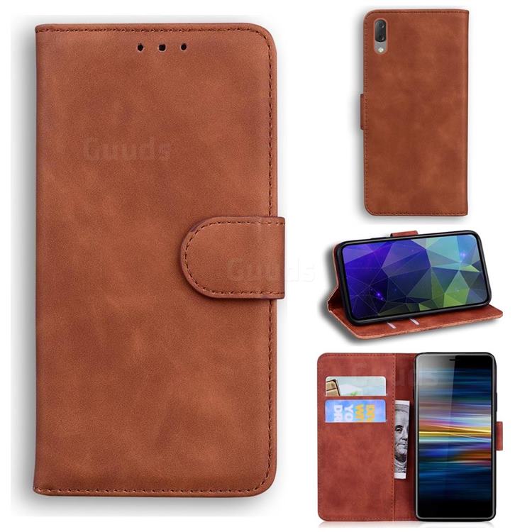 Retro Classic Skin Feel Leather Wallet Phone Case for Sony Xperia L3 - Brown