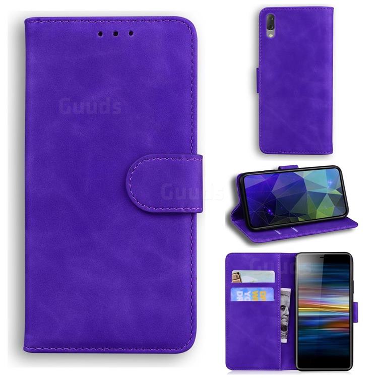 Retro Classic Skin Feel Leather Wallet Phone Case for Sony Xperia L3 - Purple