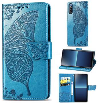 Embossing Mandala Flower Butterfly Leather Wallet Case for Sony Xperia L4 - Blue