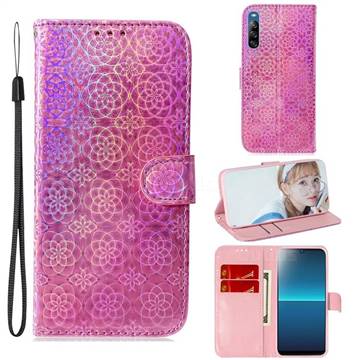Laser Circle Shining Leather Wallet Phone Case for Sony Xperia L4 - Pink