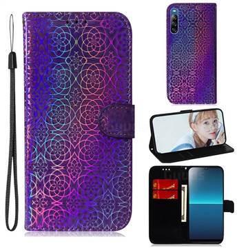 Laser Circle Shining Leather Wallet Phone Case for Sony Xperia L4 - Purple