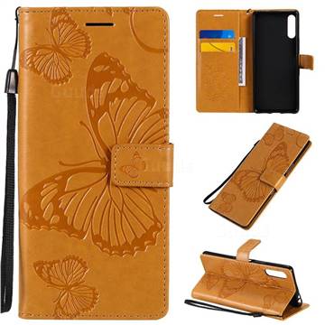 Embossing 3D Butterfly Leather Wallet Case for Sony Xperia L4 - Yellow