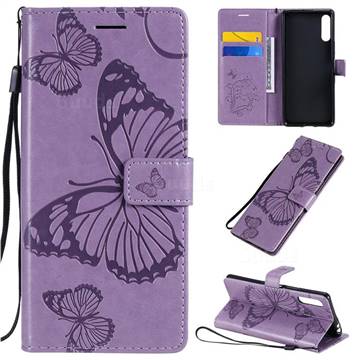 Embossing 3D Butterfly Leather Wallet Case for Sony Xperia L4 - Purple