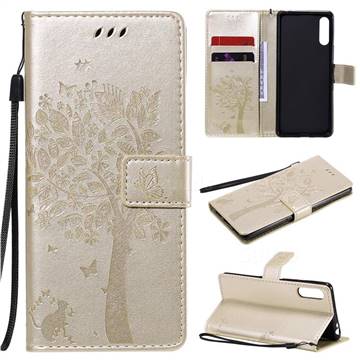 Embossing Butterfly Tree Leather Wallet Case for Sony Xperia L4 - Champagne