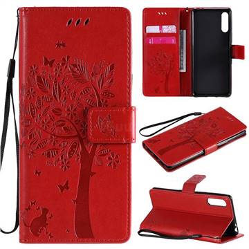 Embossing Butterfly Tree Leather Wallet Case for Sony Xperia L4 - Red