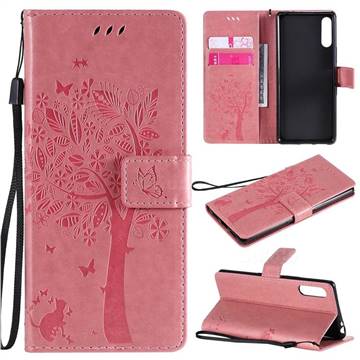 Embossing Butterfly Tree Leather Wallet Case for Sony Xperia L4 - Pink