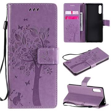 Embossing Butterfly Tree Leather Wallet Case for Sony Xperia L4 - Violet
