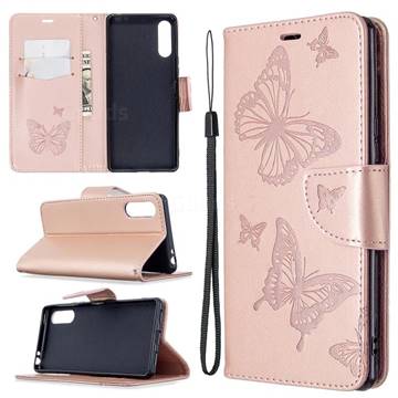 Embossing Double Butterfly Leather Wallet Case for Sony Xperia L4 - Rose Gold