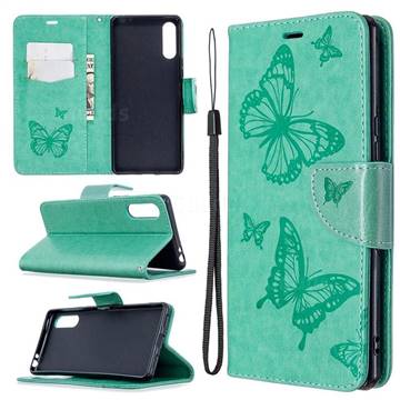 Embossing Double Butterfly Leather Wallet Case for Sony Xperia L4 - Green